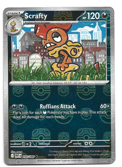 SCRAFTY - POKE MASTER BALL HOLO  58/86 POKEMON TCG WHITE FLARE TRADING CARD