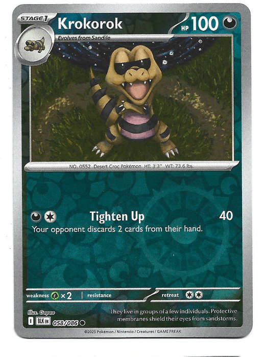 KROKOROK - REVERSE HOLO  58/86 POKEMON TCG BLACK BOLT TRADING CARD