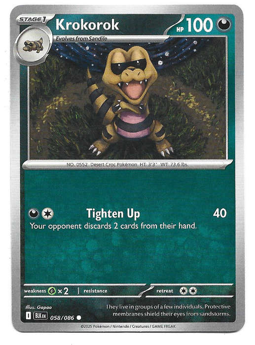 KROKOROK - COMMON   58/86 POKEMON TCG BLACK BOLT TRADING CARD