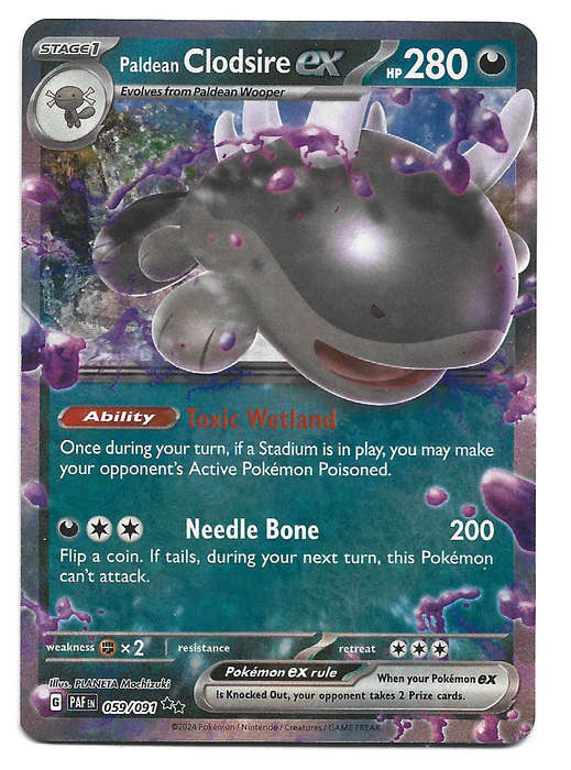 PALDEAN CLODSIRE EX  -  HOLO D/RARE  59/91 POKEMON TCG PALDEAN FATES  TRADING CARD