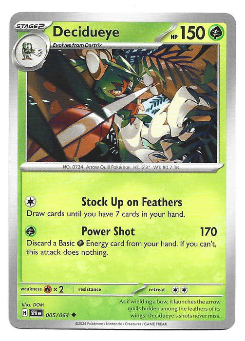 DECIDUEYE - POKEMON SHROUDED FABLE COMMON  5/64 TRADING CARD