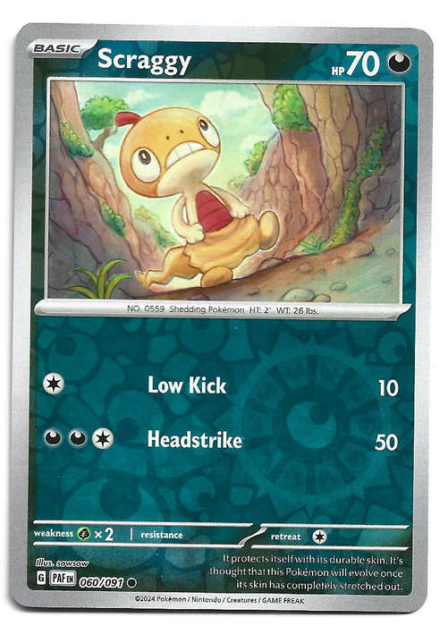 SCRAGGY -  REVERSE HOLO  60/91 POKEMON TCG PALDEAN FATES  TRADING CARD