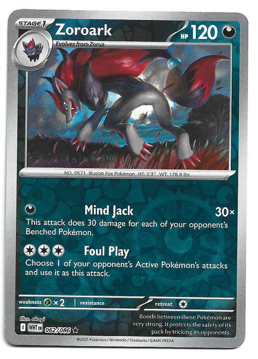 ZOROARK - REVERSE HOLO  62/86 POKEMON TCG WHITE FLARE TRADING CARD