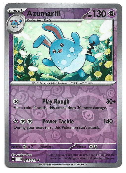 AZUMARILL - REVERSE HOLO  65/162 POKEMON TCG TEMPORAL FORCES TRADING CARD