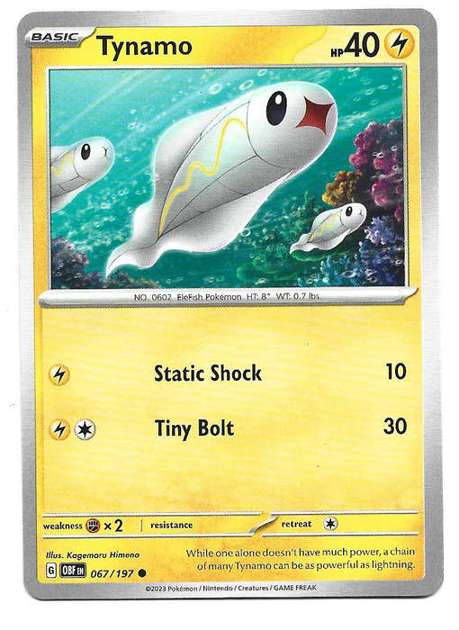 TYNAMO -  COMMON   67/197 POKEMON TCG S&V  OBSIDIAN FLAMES  TRADING CARD