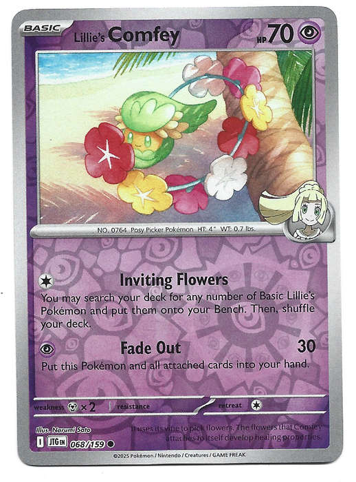 LILLIE's COMFEY - REVERSE HOLO  68/159 POKEMON TCG JOURNEY TOGETHER TRADING CARD