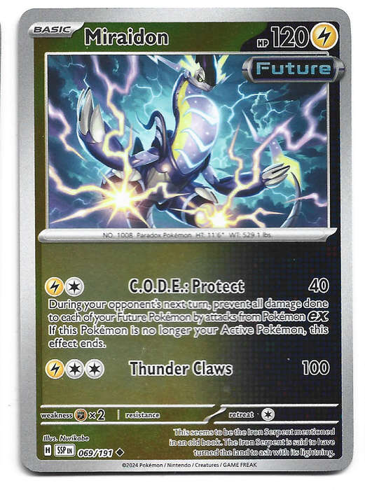 MIRAIDON -  REVERSE HOLO 69/191 POKEMON TCG SURGING SPARKS TRADING CARD