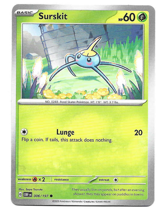 SURSKIT -  COMMON  6/197  POKEMON TCG OBSIDIAN FLAMES TRADING CARD