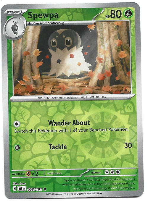 SPEWPA  - POKEMON TCG SURGING SPARKS  REVERSE HOLO 6/191 TRADING CARD
