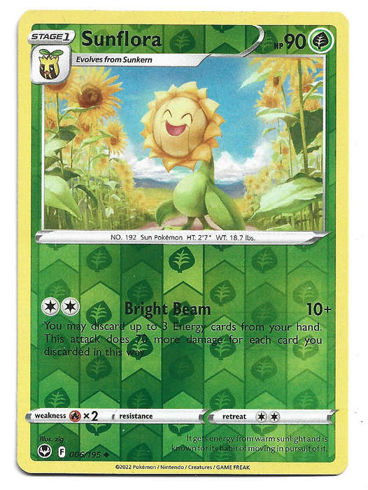 SUNFLORA - REVERSE HOLO  6/195 POKEMON TCG SILVER TEMPEST TRADING CARD