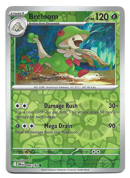 BRELOOM - REVERSE HOLO  6/182  POKEMON TCG DESTINED RIVALS TRADING CARD