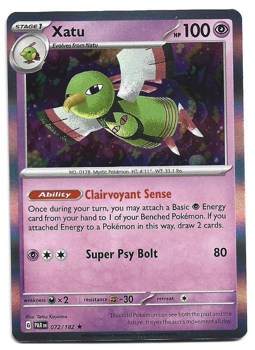 POKEMON CARD - XATU  72/182 HOLO RARE PARADOX RIFT TRADING CARD - MINT