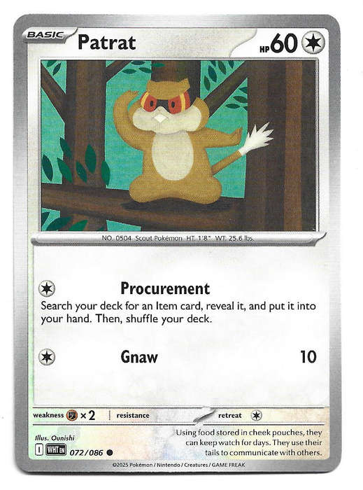 PATRAT - COMMON  72/86 POKEMON TCG WHITE FLARE TRADING CARD