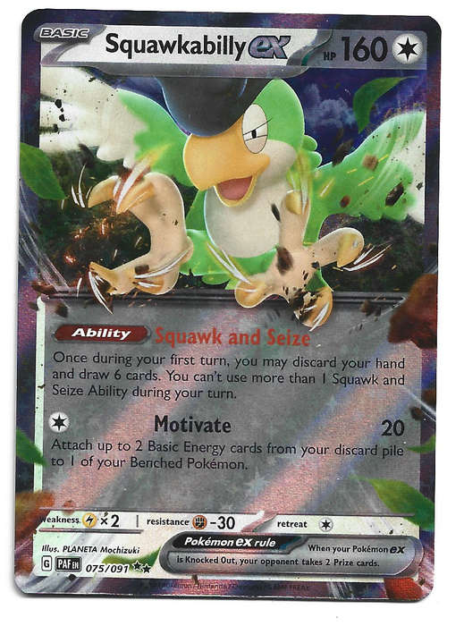 SQUAWKABILLY EX  -  HOLO D/RARE  75/91 POKEMON TCG PALDEAN FATES  TRADING CARD
