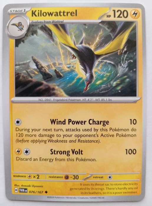 KILOWATTREL - POKEMON NINTENDO TWILIGHT MASQUERADE  - UNCOMMON TRADING CARD 76/167