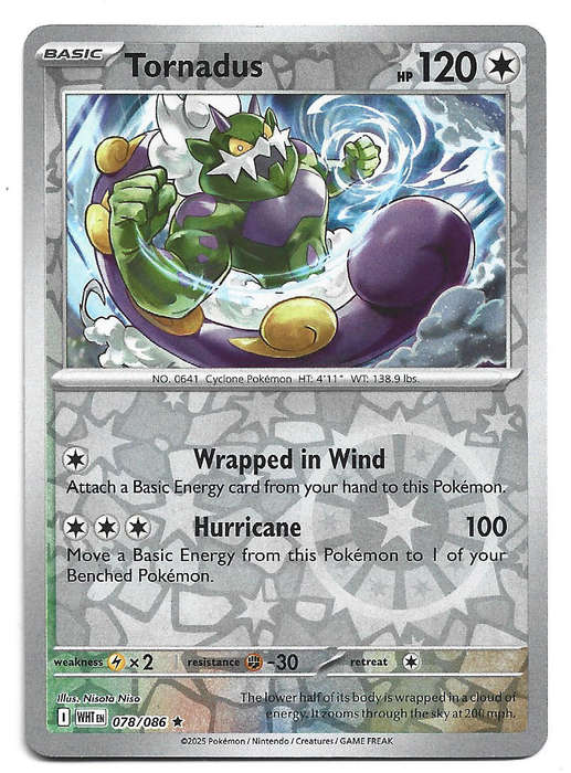 TORNADUS - REVERSE HOLO  78/86 POKEMON TCG WHITE FLARE TRADING CARD