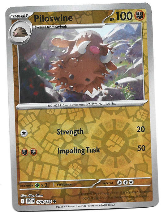 PILOSWINE - REVERSE HOLO  78/159 POKEMON TCG JOURNEY TOGETHER TRADING CARD