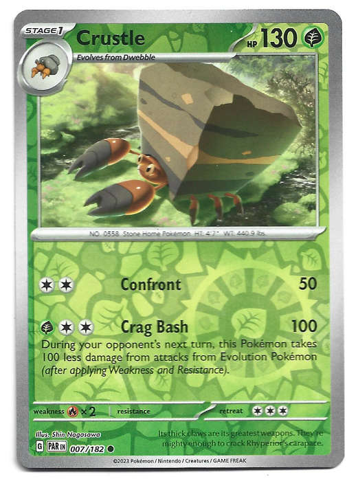 CRUSTLE  7/182  REVERSE HOLO PARADOX RIFT POKEMON TRADING CARD