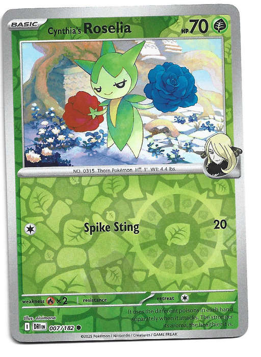 CYNTHIA's ROSELIA - REVERSE HOLO  7/182  POKEMON TCG DESTINED RIVALS TRADING CARD