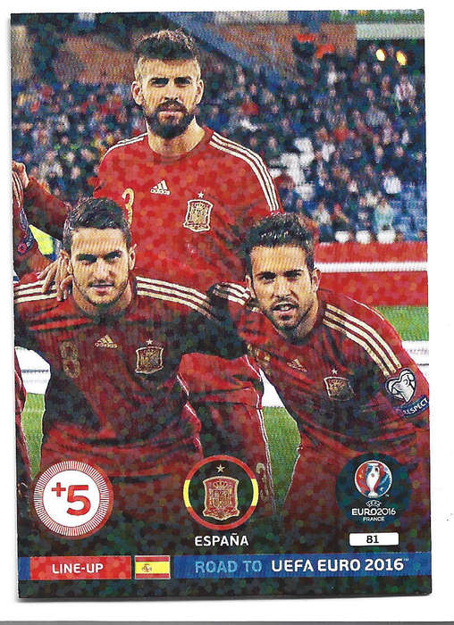 SPAIN - PANINI Road to Euro 2016 Collection - TEAM "LINE UP" TRADING CARD 81