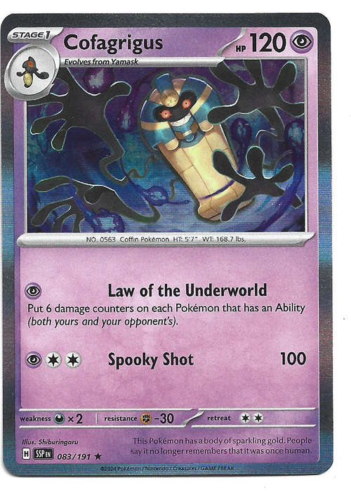 COFAGRIGUS  - POKEMON TCG SURGING SPARKS  HOLO RARE  83/191 TRADING CARD