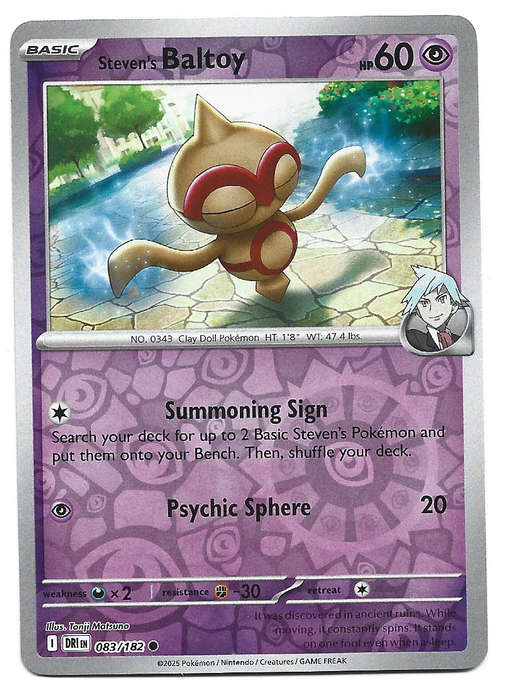 STEVEN's BALTOY - REVERSE HOLO  83/182  POKEMON TCG DESTINED RIVALS TRADING CARD