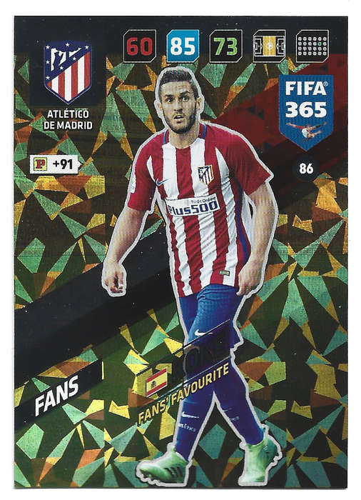 KOKE - PANINI `FIFA 365 2018` COLLECTION - FOIL `FANS FAVOURITE` TRADING CARD 86