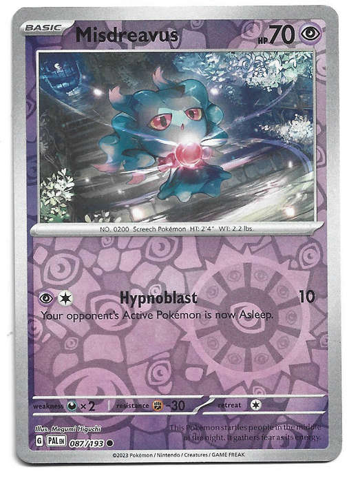 MISDREAVUS -  REVERSE HOLO  87/193 POKEMON TCG PALDEA EVOLVED TRADING CARD