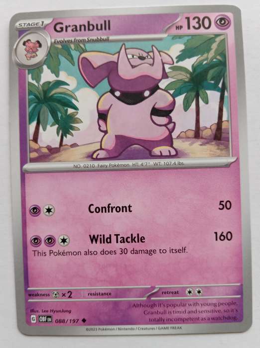 POKEMON CARD - GRANBULL  88/197 COMMON OBSIDIAN FLAMES 2023 - MINT