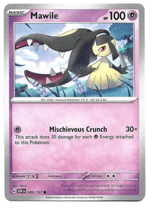 MAWILE -  COMMON   89/197 POKEMON TCG OBSIDIAN FLAMES  TRADING CARD