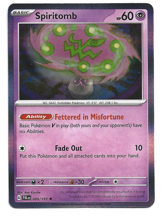 SPIRITOMB -  HOLO RARE  89/193 POKEMON TCG PALDEA EVOLVED TRADING CARD