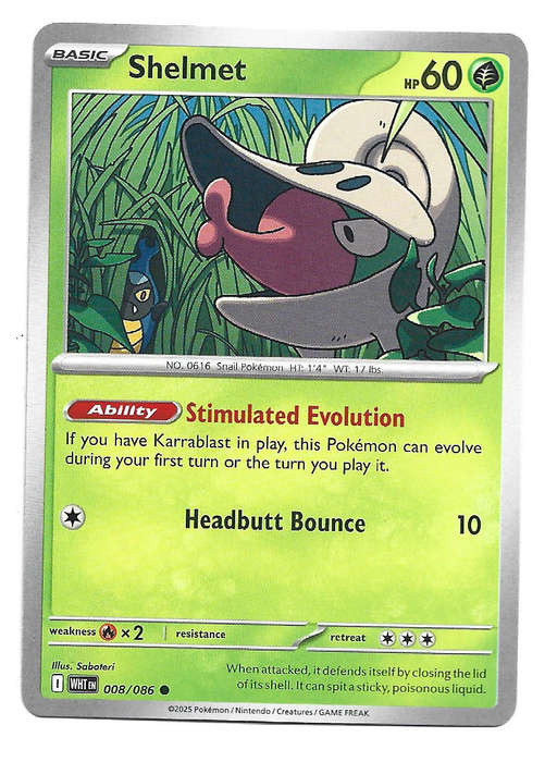 SHELMET - COMMON  8/86 POKEMON TCG WHITE FLARE TRADING CARD