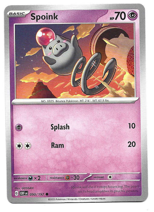 SPOINK -  COMMON   90/197 POKEMON TCG S&V  OBSIDIAN FLAMES  TRADING CARD