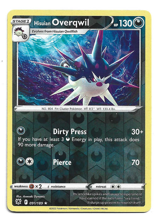 HISUIAN OVERQWIL - REVERSE HOLO  91/189 POKEMON TCG ASTRAL RADIANCE TRADING CARD