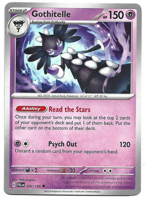 POKEMON CARD - GOTHITELLE  92/193 COMMON PALDEA EVOLVED 2023 TRADING CARD - MINT