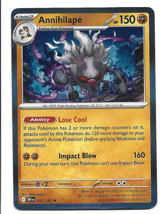 ANNIHILAPE - HOLO RARE  92/182  POKEMON TCG DESTINED RIVALS TRADING CARD