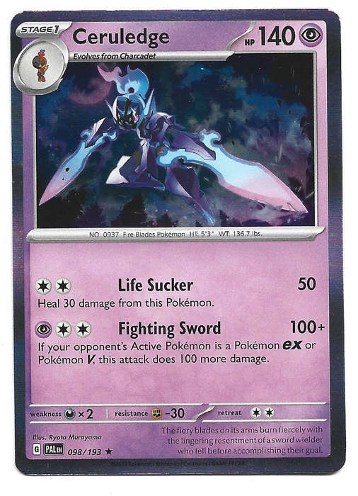 CERULEDGE -  HOLO RARE  98/193 POKEMON TCG PALDEA EVOLVED TRADING CARD