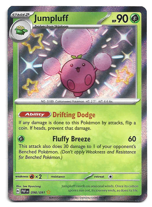 JUMPLUFF  -  SHINY RARE  98/91 POKEMON TCG PALDEAN FATES  TRADING CARD