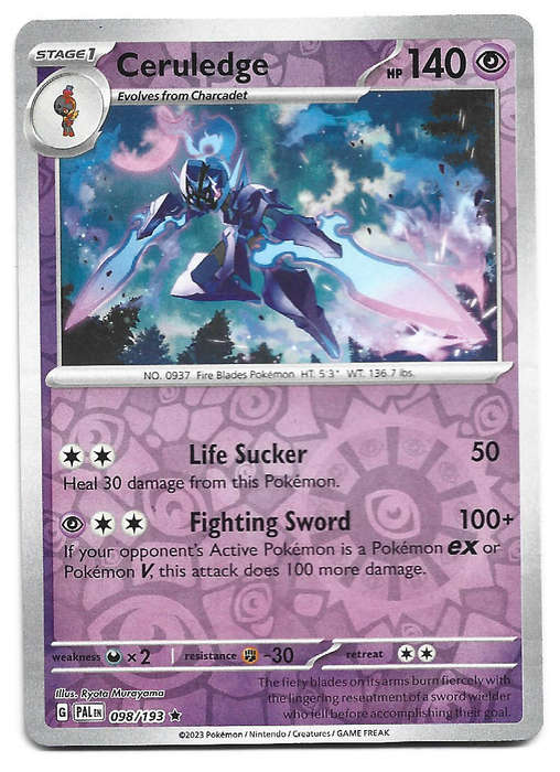 CERULEDGE -  REVERSE HOLO  98/193 POKEMON TCG PALDEA EVOLVED TRADING CARD