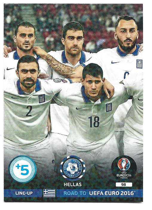 GREECE - PANINI Road to Euro 2016 Collection - TEAM "LINE UP" TRADING CARD  98