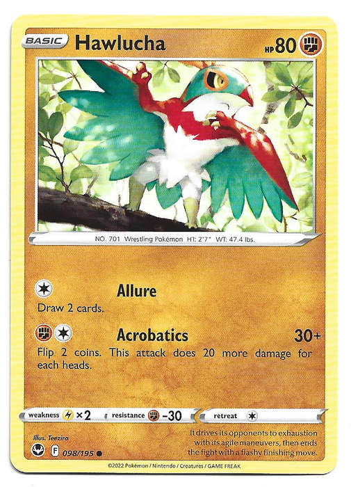 HAWLUCHA - COMMON  98/195  POKEMON TCG SILVER TEMPEST TRADING CARD