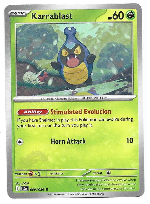 KARRABLAST - COMMON  9/86 POKEMON TCG BLACK BOLT TRADING CARD