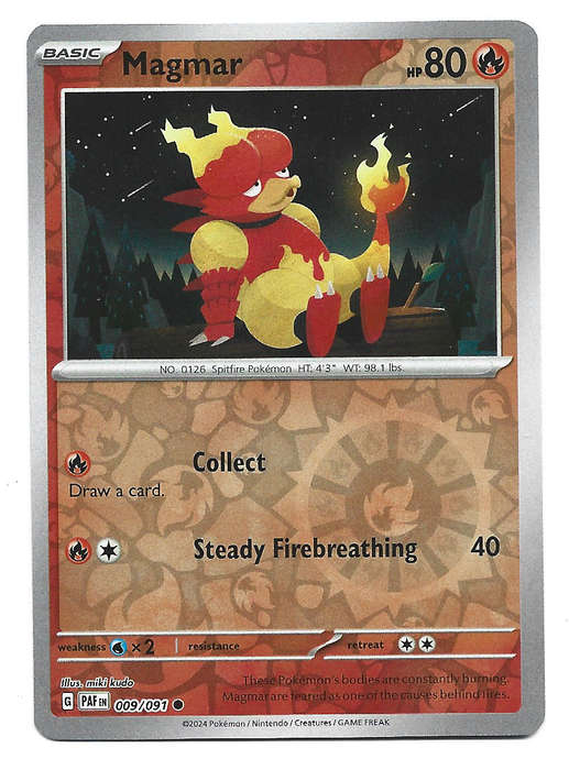 MAGMAR -  REVERSE HOLO  9/91 POKEMON TCG PALDEAN FATES  TRADING CARD