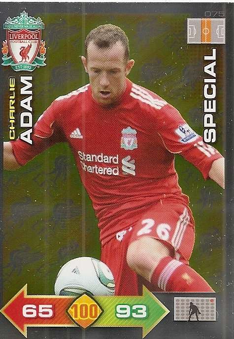 CHARLIE ADAM - PANINI LIVERPOOL 2011/12 COLLECTION - RARE  GOLD  "SPECIAL" TRADING CARD 75