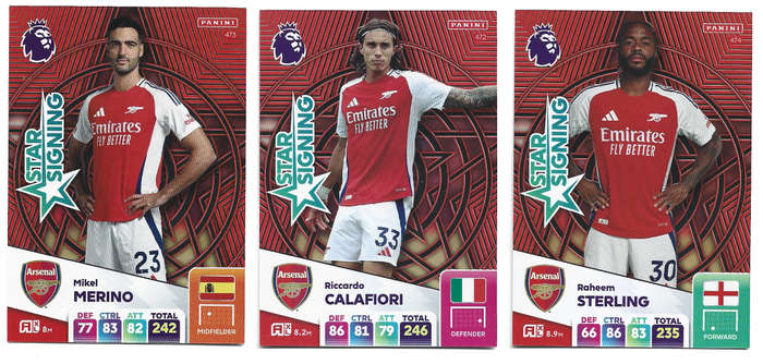 ARSENAL FC   - PANINI Eng/Premier League 2025 - COMPLETE SET of 3 "STAR SIGNING" CARDS