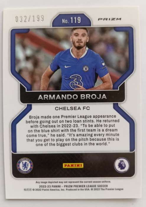 ARMANDO BORJA (Chelsea)  - PANINI PREMIER LEAGUE PRIZM 2022/23 - PINK PRIZM TRADING CARD 32 of 199