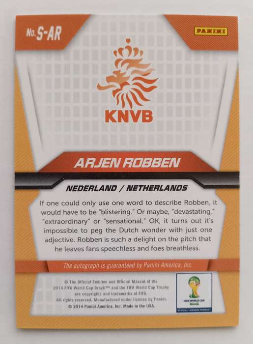 ARJEN ROBBEN - PANINI PRIZM FIFA WORLD CUP 2014 - RARE `CERTIFIED AUTOGRAPH` TRADING CARD S-AR