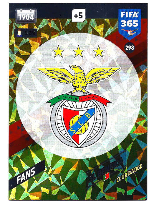BENFICA - PANINI `FIFA 365 2018` COLLECTION - FOIL `CLUB BADGE` TRADING CARD 298