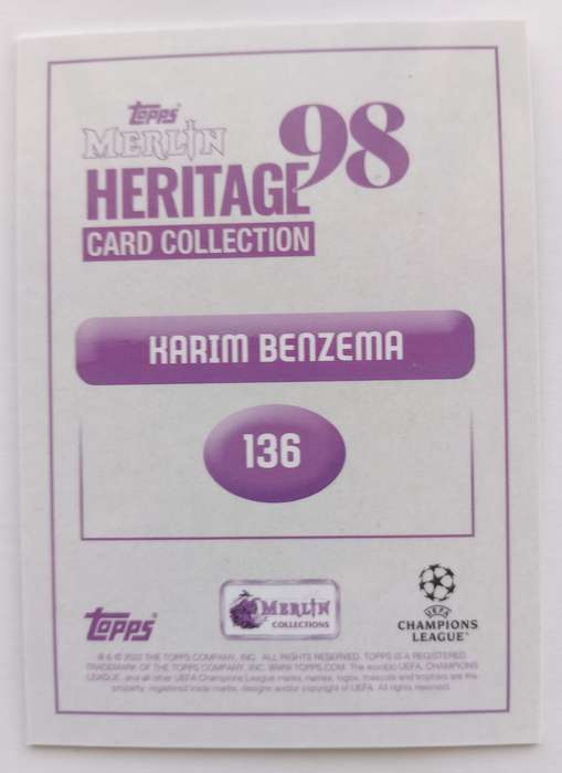 KARIM BENZEMA (Real Madrid) - TOPPS MERLIN HERITAGE 98 - FOIL "CAPTAIN" TRADING CARD 136