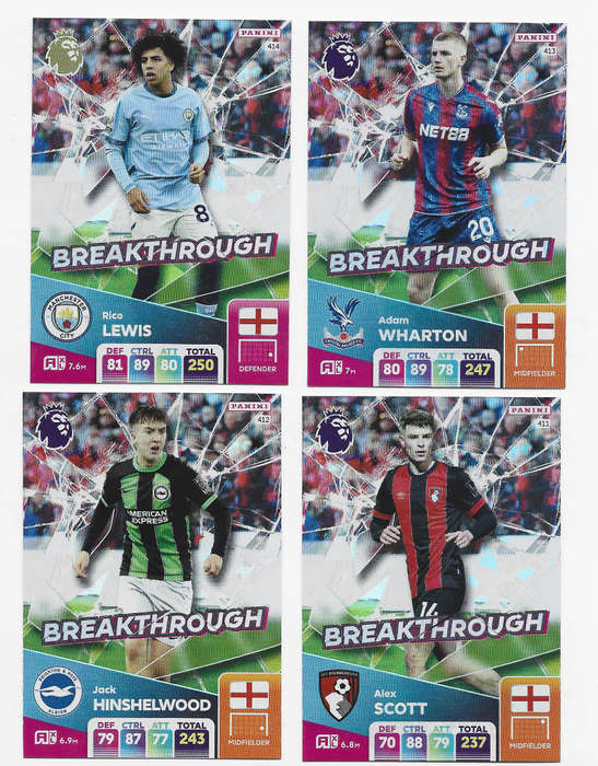 PANINI English Premier League 2024/25 - COMPLETE SET of 4 FOIL "BREAKTHROUGH" TRADING CARDS
